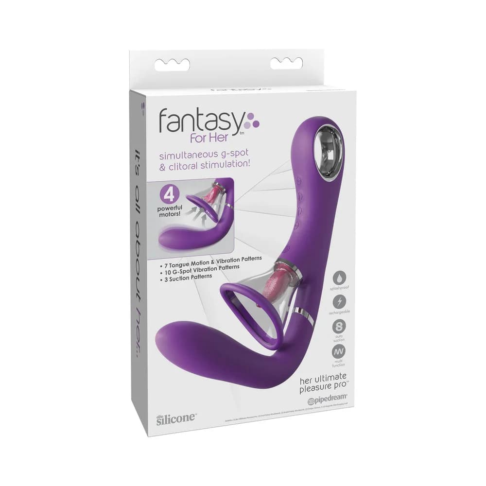 Fantasy For Her Her Ultimate Pleasure Pro Rechargeable Silicone Flicking Suction Dual Stimulator