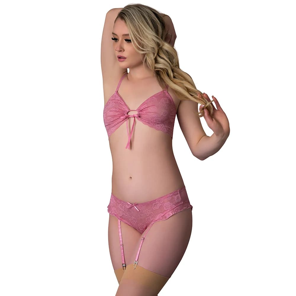 Magic Silk Wisteria Mist Bralette & Panty with Removable Garters Pink S/M thumbnail 3