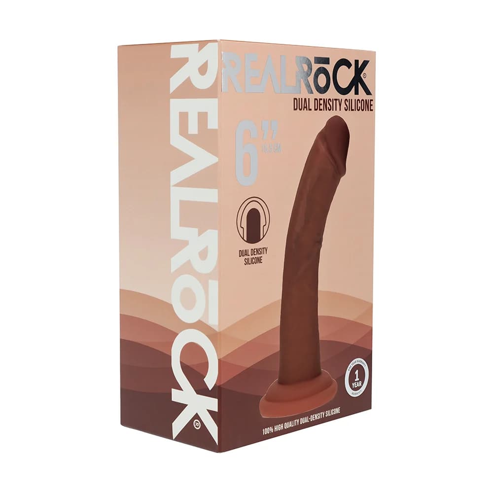 Realrock Dual Density Silicone Realistic Curved Dildo 6 in. Brown