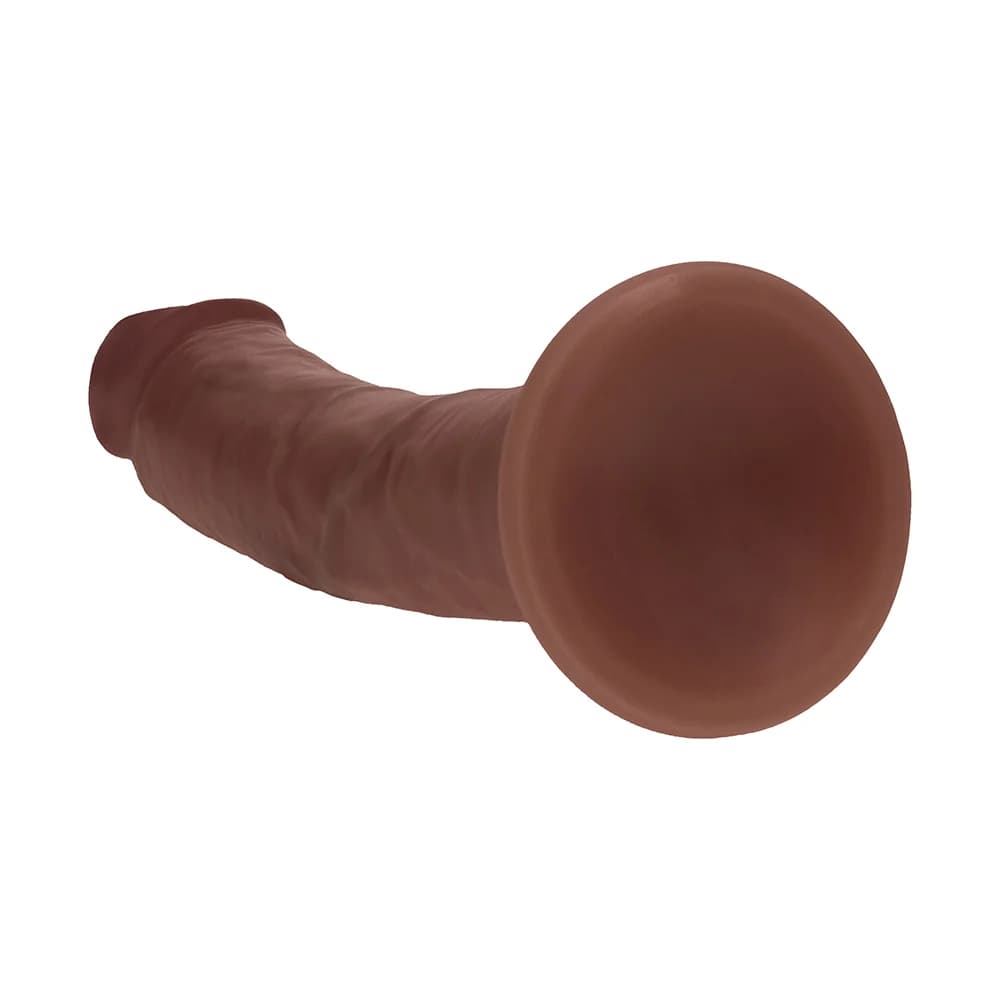 Realrock Dual Density Silicone Realistic Curved Dildo 8 in. Brown thumbnail 5