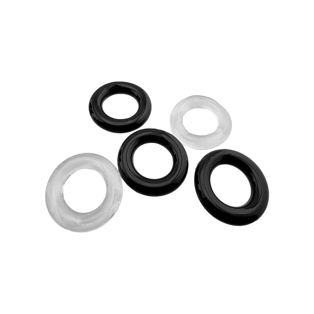 Hunkyjunk Jacker 5-Stack Five-Pack Tube Super-Strong Cockrings Clear/Black thumbnail 4