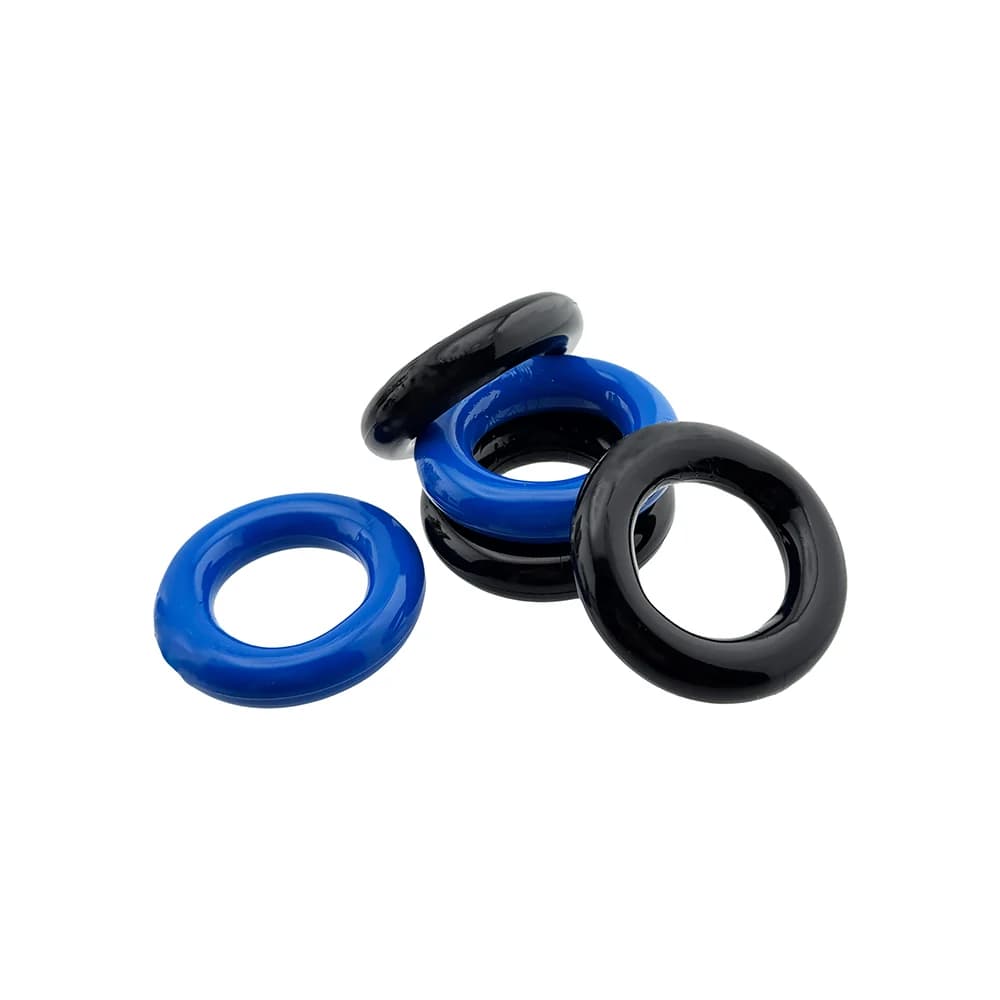 Hunkyjunk Jacker 5-Stack Five-Pack Tube Super-Strong Cockrings Blue/Black thumbnail 4