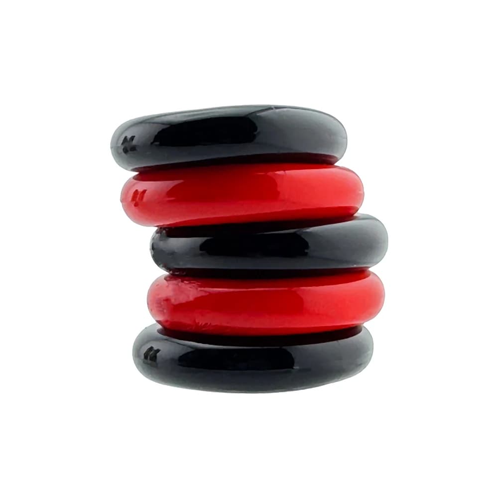 Hunkyjunk Jacker 5-Stack Five-Pack Tube Super-Strong Cockrings Red/Black thumbnail 2