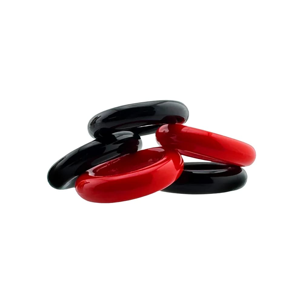 Hunkyjunk Jacker 5-Stack Five-Pack Tube Super-Strong Cockrings Red/Black thumbnail 3